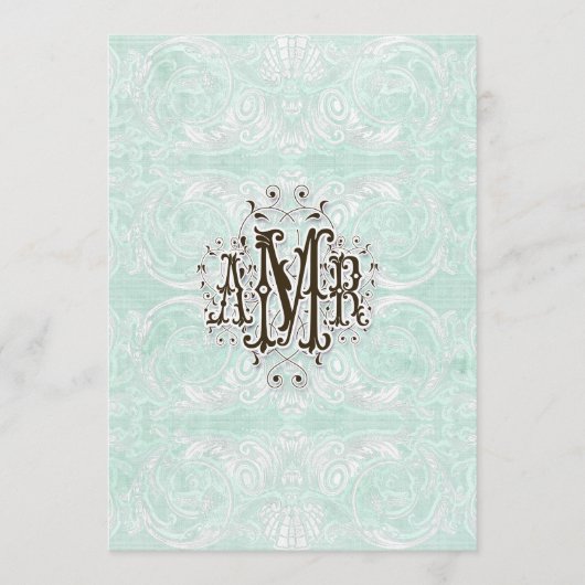 Aangepast monogram Damask Lace Kijk Aqua Blue Menu (Voorkant)