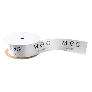 Aangepast Monogram Datum Patroon Klassiek Wit Satijnen Lint