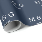 Aangepast Monogram Datum Patroon Modern Navy Cadeaupapier (Rol Hoek)