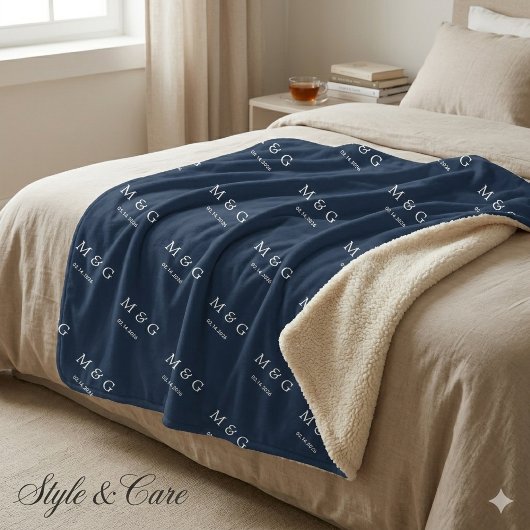 Aangepast Monogram Datum Patroon Stijlvol Navy She Sherpa Deken