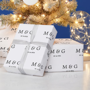 Aangepast Monogram Datum Patroon Wit Cadeaupapier