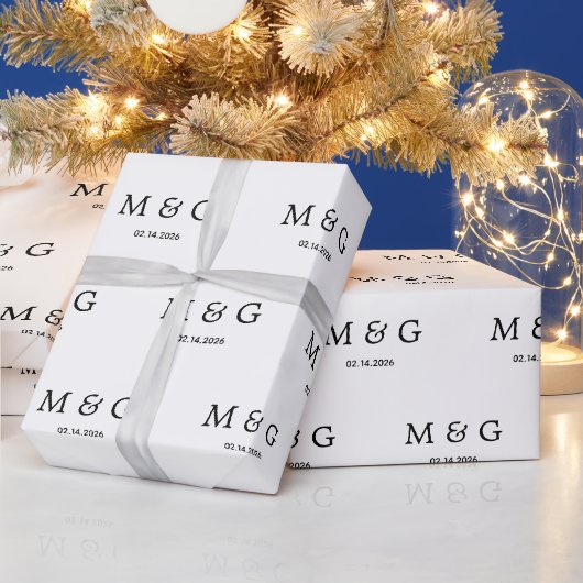 Aangepast Monogram Datum Patroon Wit Cadeaupapier (Feestdagen)