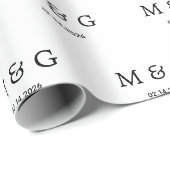 Aangepast Monogram Datum Patroon Wit Cadeaupapier (Rol Hoek)