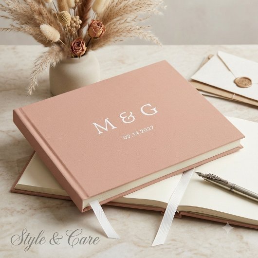 Aangepast Monogram Datum Stijlvolle Stof Rose Gastenboek