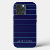 Aangepast monogram Donkere marineblauwstrepen, mon Case-Mate iPhone Case (Achterkant)