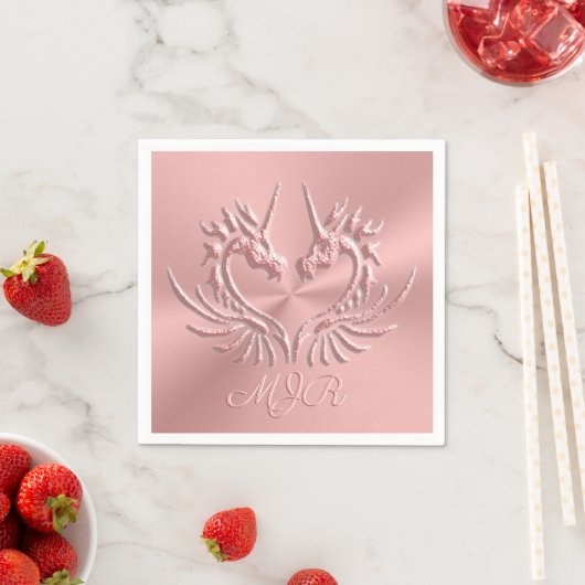 Aangepast monogram dragon Schaal Hart, roos goud Servet (Insitu)