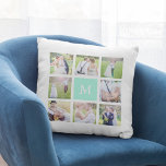 Aangepast Monogram Eenvoudig Wit Vierkant Fotocoll Kussen<br><div class="desc">Witte kussen met monogram met 8 vierkante foto's in een rasterlay-out op de voor- en achterkant, waardoor er in totaal 16 foto's zijn die je kunt vervangen door je eigen foto's. Je kunt ook je familie-initiaal toevoegen voor het monogram en de achtergrondkleur van het monogramvak wijzigen door op "aanpassen" te...</div>