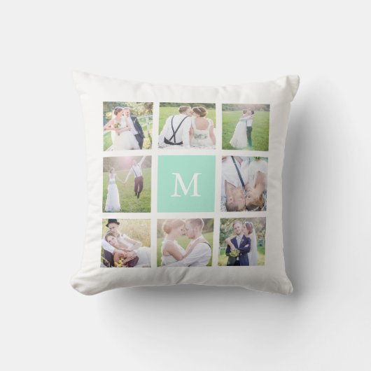 Aangepast Monogram Eenvoudige Witte Vierkante Foto Kussen (Voorkant)