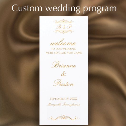 Aangepast Monogram Elegant Modern Gouden Bruiloft Programmakaart