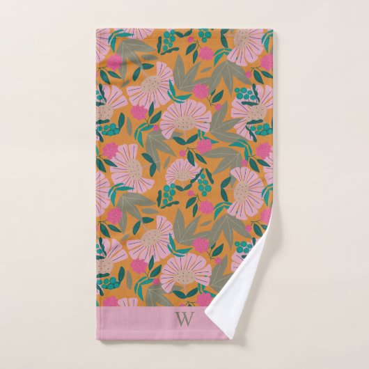 Aangepast monogram elegant stijlvol bloemmotief mo handdoek (Handdoek)