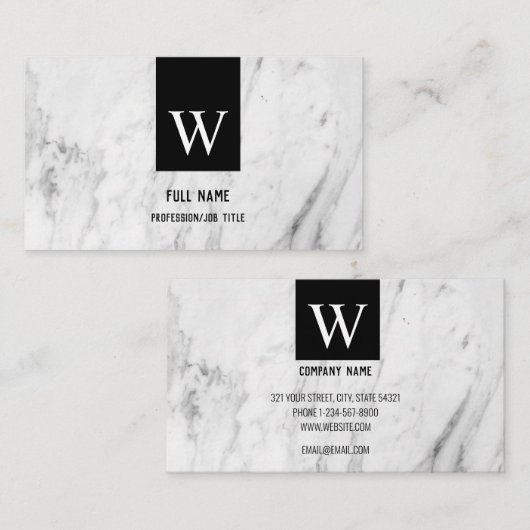 Aangepast monogram Elegant White Marble Profession Visitekaartje (Voorkant / Achterkant)