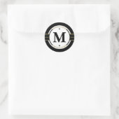 Aangepast Monogram Elegant Zwart en Goud Deco Ronde Sticker (Tas)