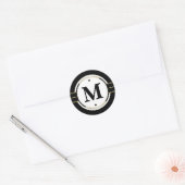 Aangepast Monogram Elegant Zwart en Goud Deco Ronde Sticker (Envelop)