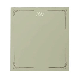 Aangepast monogram | Elegante saliegroene initiaal Notitieblok