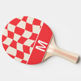 Aangepast monogram elegante witte rode vierkanten  tafeltennisbatje
