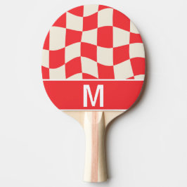 Aangepast monogram elegante witte rode vierkanten  tafeltennisbatje