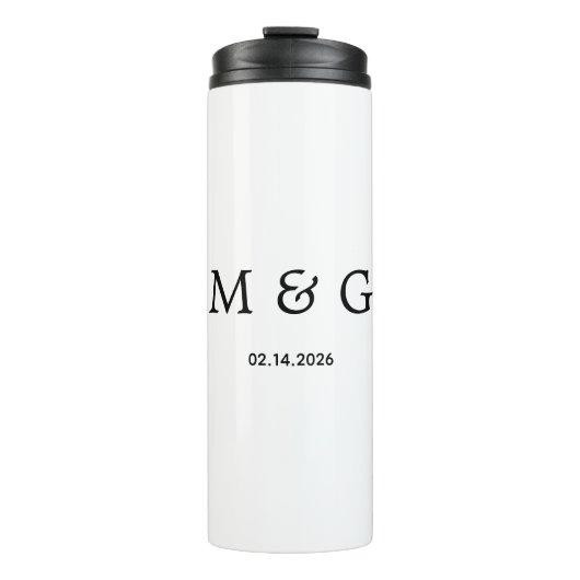 Aangepast monogram en datum gepersonaliseerd wit thermosbeker (Voorkant)