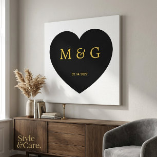 Aangepast monogram en datum symbool van liefde canvas afdruk