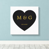 Aangepast monogram en datum symbool van liefde canvas afdruk (Insitu (Houten vloer))