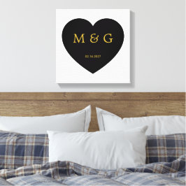 Aangepast monogram en datum symbool van liefde canvas afdruk