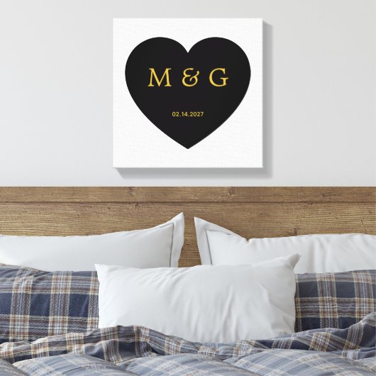 Aangepast monogram en datum symbool van liefde canvas afdruk (Insitu (Slaapkamer))