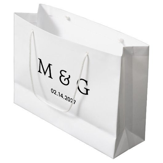 Aangepast monogram en datum symbool van liefde wit groot cadeauzakje (Voorkant Gekanteld)