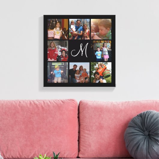 Aangepast monogram en familiekleur fotocollage canvas afdruk (Insitu (Woonkamer))