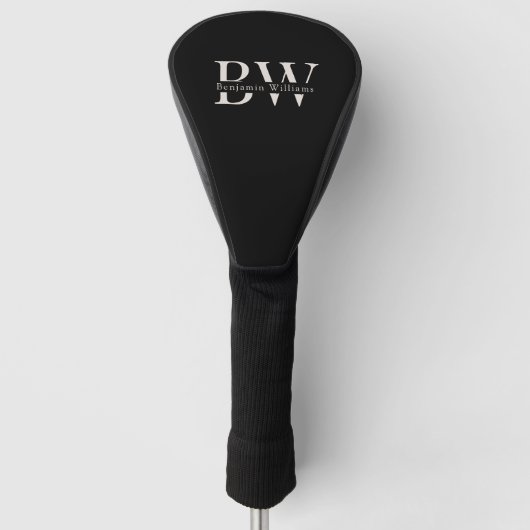 Aangepast monogram en naam Classic Black Golf Golfheadcover (Voorkant)