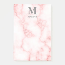 Aangepast monogram en naam op Faux Roze Marble Post-it® Notes