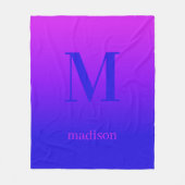 Aangepast monogram en naam Roze naar blauwe gradië Fleece Deken (Voorkant)