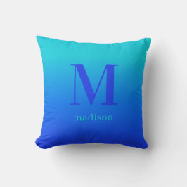 Aangepast monogram en naam Turquoise naar blauwe g Kussen