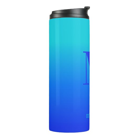 Aangepast monogram en naam Turquoise naar blauwe g Thermosbeker (Gedraaid links)