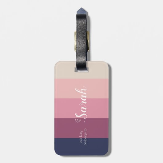 aangepast monogram en naam vet kleurenstreeppatroo bagagelabel (Achterkant verticaal)