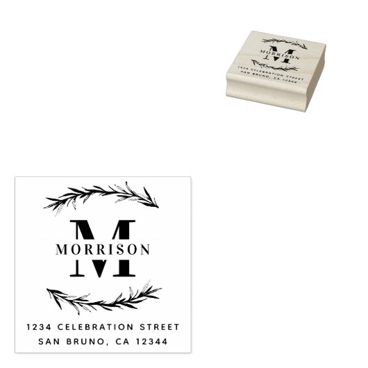 Aangepast monogram en retouradres voor familienaam rubberstempel (Gestempeld)