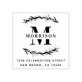 Aangepast monogram en retouradres voor familienaam rubberstempel (Afrduk)