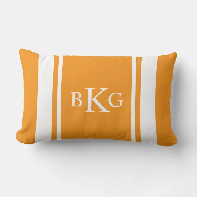 Aangepast monogram- en strippatroon | Sinaasappel Kussen (Voorkant)