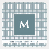 Aangepast monogram & familienaam | Mint Green Plai Vierkante Sticker (Voorkant)