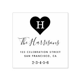 Aangepast monogram, familienaam & retouradres hout rubberstempel