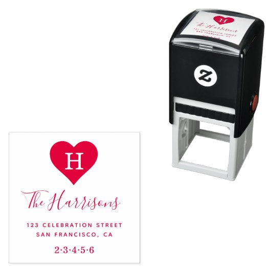 Aangepast monogram, familienaam & retouradres Rood Zelfinktende Stempel (In situ)