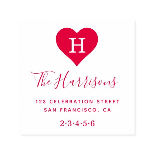 Aangepast monogram, familienaam & retouradres Rood Zelfinktende Stempel (Design)