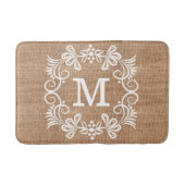 Aangepast monogram Floral Lijst Rustic Burlap Badmat (Voorkant)