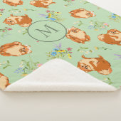 Aangepast monogram Floral Pomeranian Pattern Green Sherpa Deken (3/4)