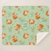 Aangepast monogram Floral Pomeranian Pattern Green Sherpa Deken (Voorkant (horizontaal))