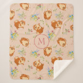 Aangepast monogram Floral Pommeren Patroonroze Sherpa Deken (Voorkant)
