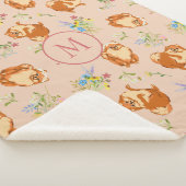 Aangepast monogram Floral Pommeren Patroonroze Sherpa Deken (3/4)