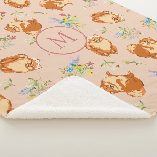 Aangepast monogram Floral Pommeren Patroonroze Sherpa Deken (3/4)