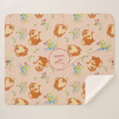 Aangepast monogram Floral Pommeren Patroonroze Sherpa Deken (Voorkant (horizontaal))