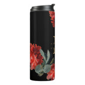 Aangepast monogram Floral Red Gold Elegant Black Thermosbeker (Gedraaid links)