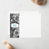 Aangepast monogram Floral Sidebar Notecard Notitiekaartje (Voorkant / Achterkant in situ)