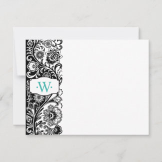 Aangepast monogram Floral Sidebar Notecard Notitiekaartje
